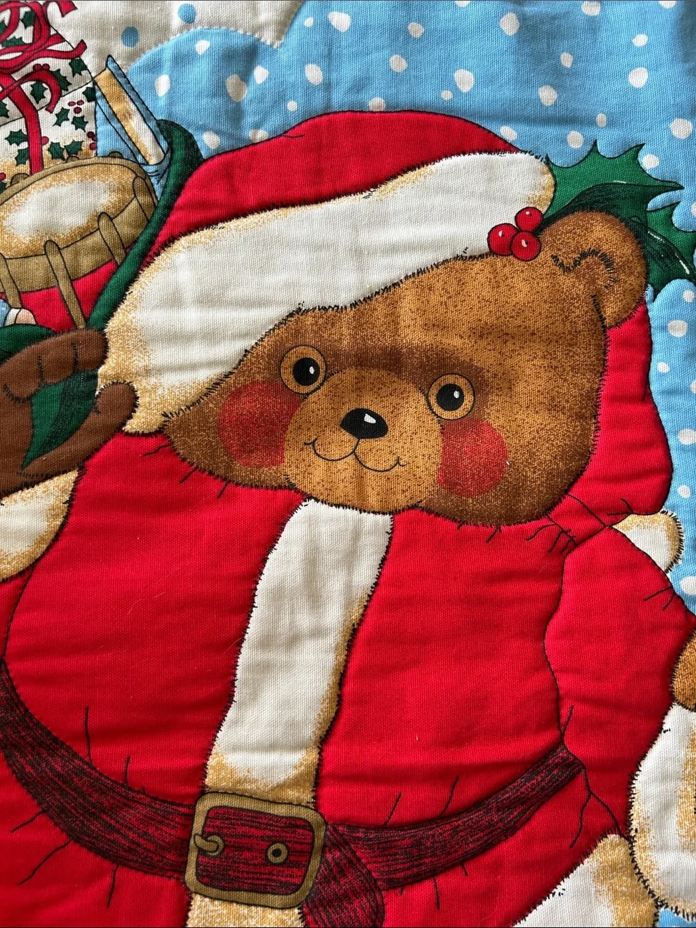 Holiday Teddy Bear Quilted Wall Hanging - Red Santa Bear